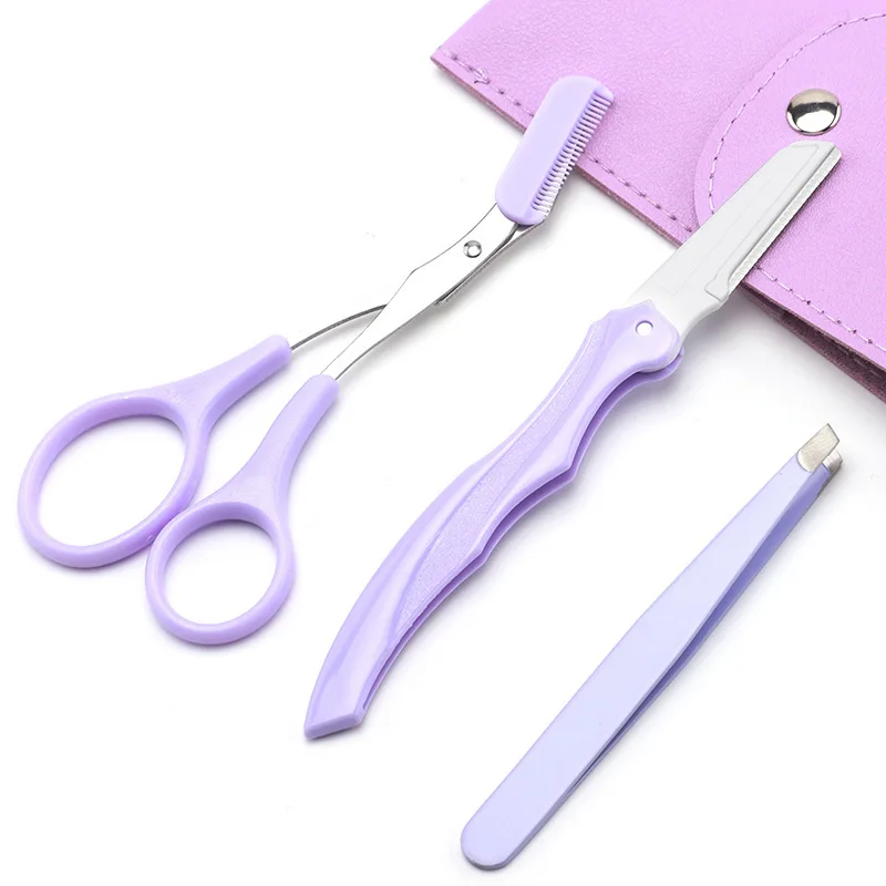 

Eyebrow Trimming Scissors Tweezers Set, Novice Folding Eyebrow Scraper, Hair Removal Tweezers, with Storage Bag