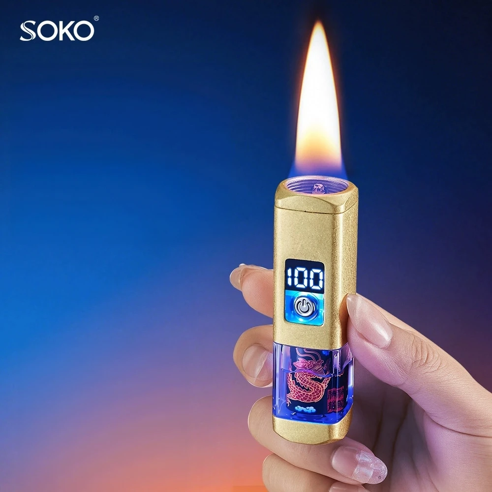Metal digital display creative intelligent lighter oil electric hybrid fire button ignition visual window windproof lighter gift