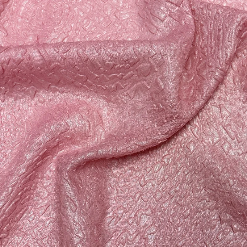 Pink Embossed Rose Petal Pleated Texture Fabric Flowy Draping Subtle Sheen DIY Material  Blouse Shirt Skirt Dress Fashion Design