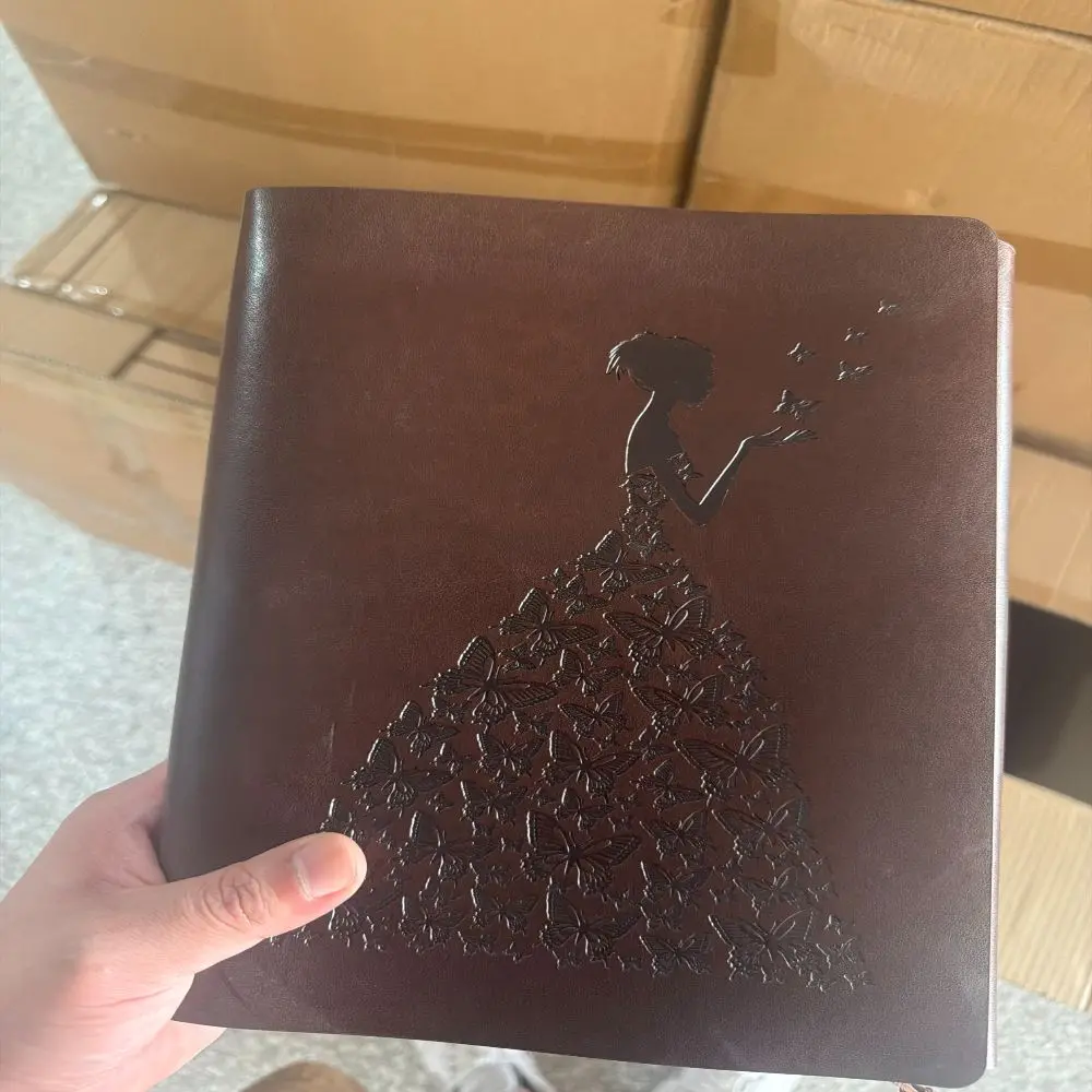 DIY Leather Cover Photo Album 11x8.3 Inches Self Adhesive DIY Photo Album 30 Black Pages With 2 Photo Corners Memory Book For