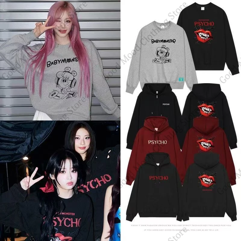 

Babymonster Psycho Hoodies Concert Same Men Women Winter Warm High Quality Sweatshirt Streetwear Fashion Popular Letter Hoodie