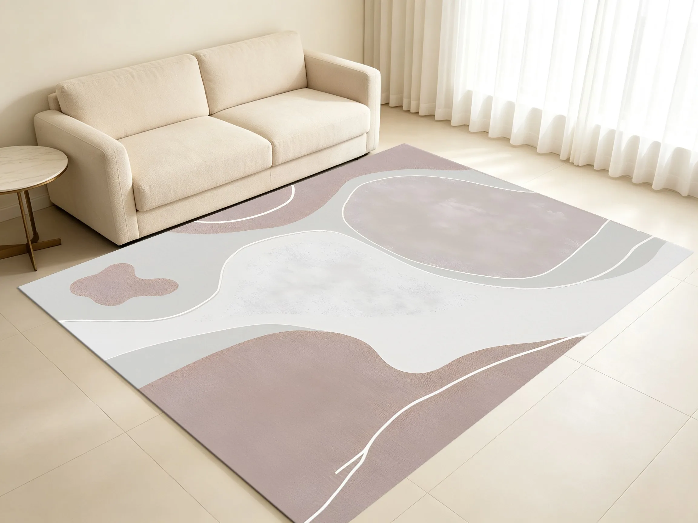 Velvet Rug Morandi Milk Tea Irregular Abstract Color Block Creamy Style for Living Room Bedroom Decor