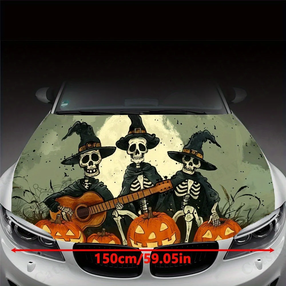 Halloween Skull Pumpkin Pattern car hood stickers, waterproof self-adhesive, scratch resistant, easy to stick, durable car PVC s