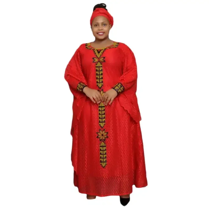 

2023 African Dresses for Women Muslim Lace Boubou Dashiki Traditional Africa Clothes Ankara Outfits Evening Gown With Headtie