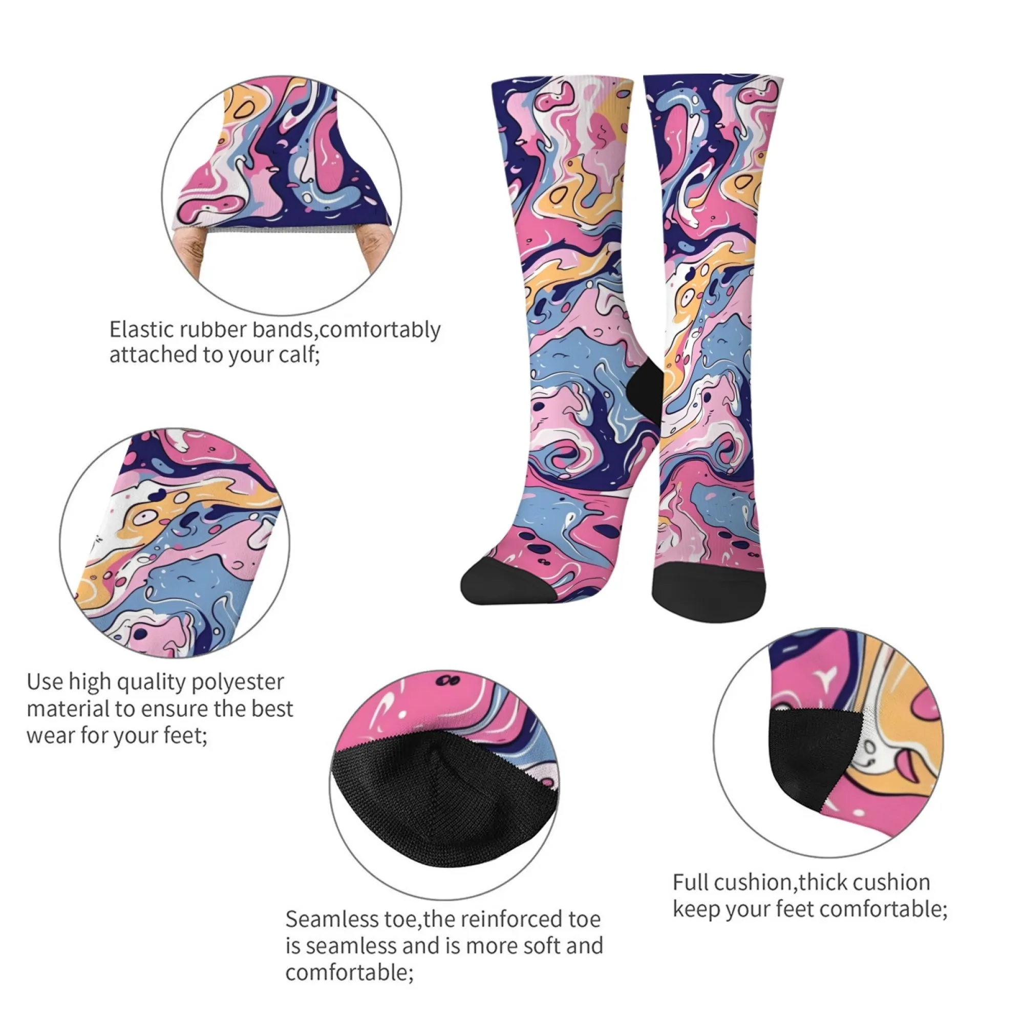 Abstrakte Kunst, schillernde, unregelmäßige Herrensocken mit Farbdruck, neuartige Harajuku-Retro-Streetstyle-Crew-Socken, lustiges Partygeschenk.