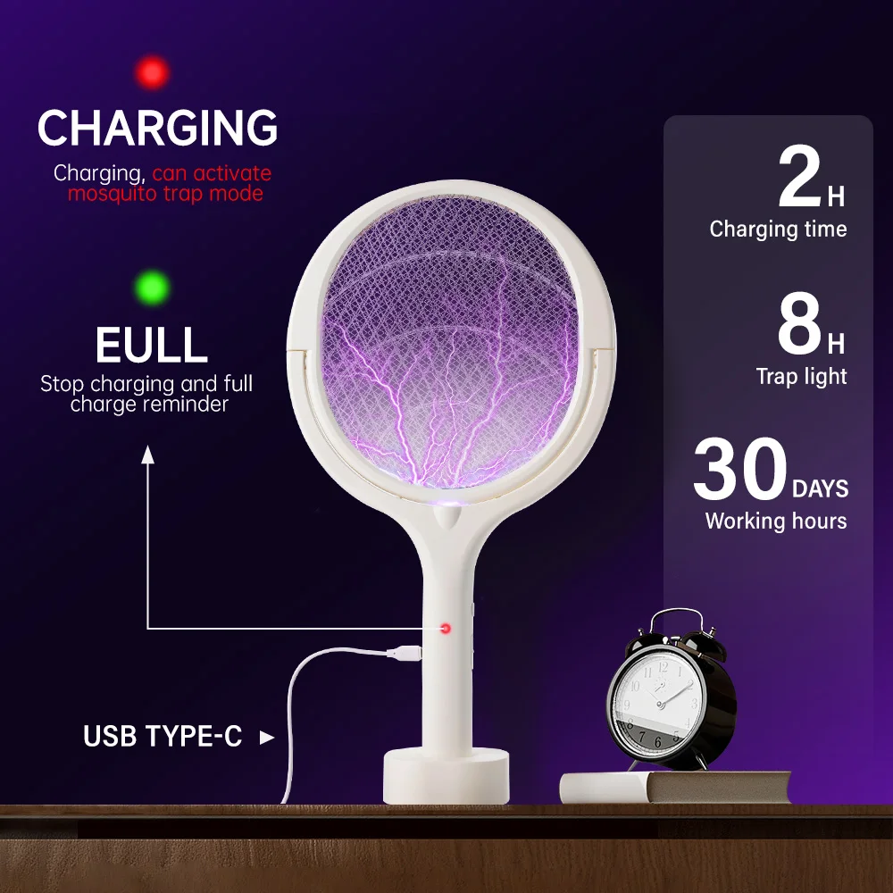 Matamosquitos eléctrico 5 en 1, 3500V, multifunción, ángulo ajustable, recargable por USB