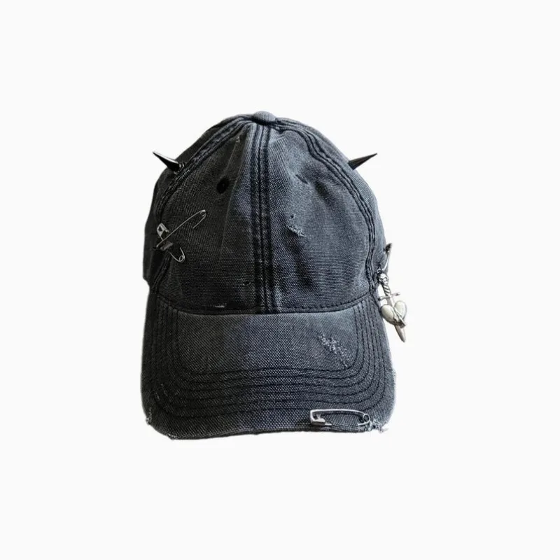 Punk Gothic Rivets Hat Men Women Y2k Aesthetic Chain Denim Hats Harajuku Spring Autumn Streetwear Cap
