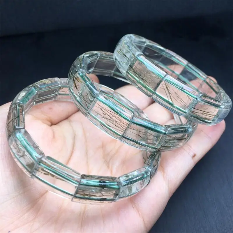 14MM Natural Green Rutilated Quartz Bangle Women Elegant Charm Yoga Energy Meditation Wrist jewelry Gift 1PCS