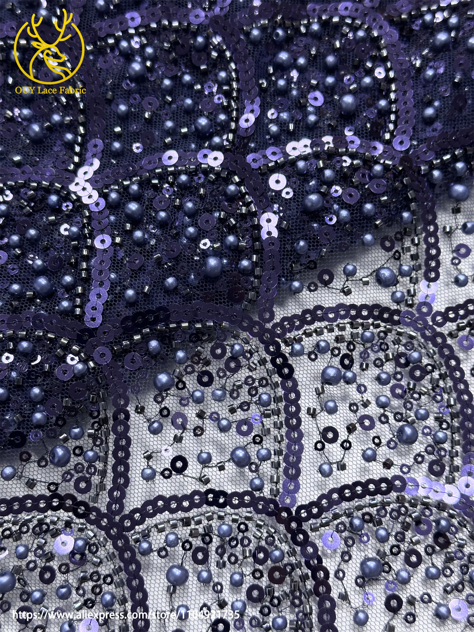 Burgunderroter afrikanischer Perlenstickerei-Mesh-Spitzenstoff, eleganter nigerianischer französischer Pailletten-Tüll-Spitzenstoff für Frauen, Partykleider – Detail 23