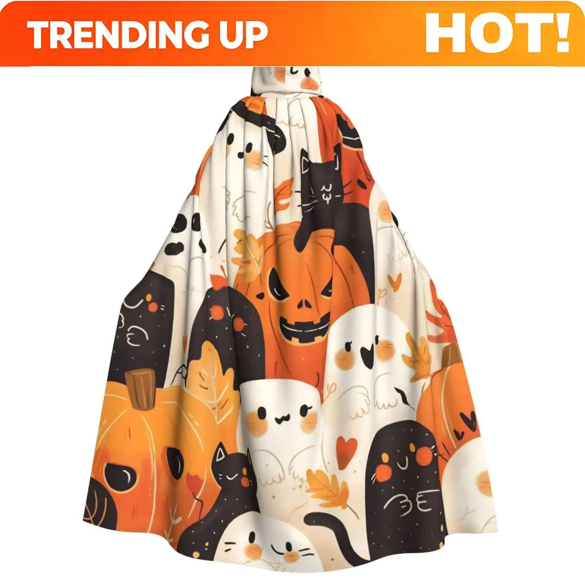 Customization Aldult Happy Halloween Cloak With Hood Pumpkin Black Cats Grim Reaper Robe Costume For Party