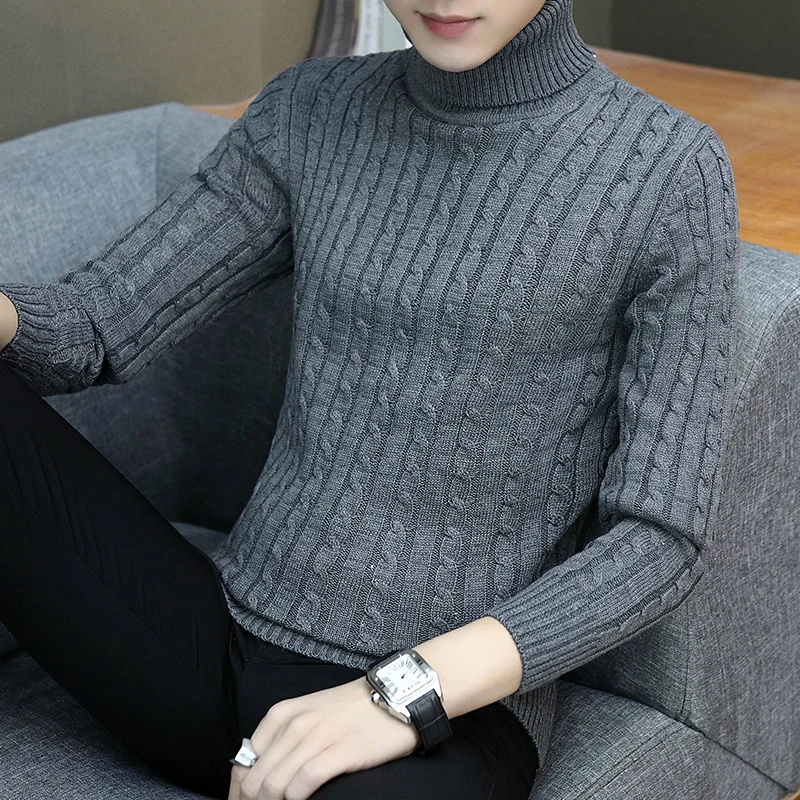 

Autumn Winter Fashion Turtleneck Knit Pullovers Men Slim Fit Youthful Vitality Knitted Sweater Mens Korean Style Casual Sweaters