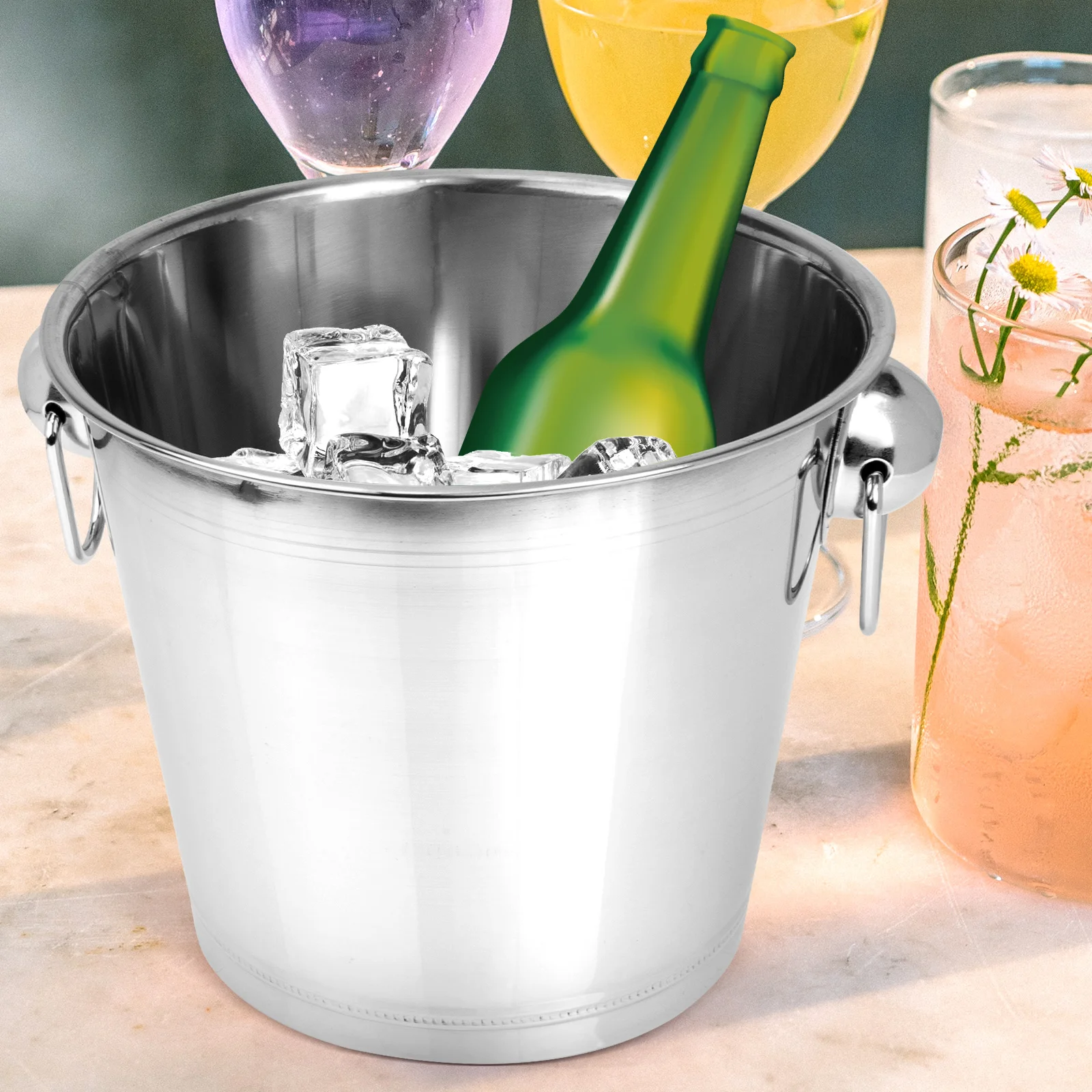 

Elegant Ice Bucket Steel Wear-Resistant Portable Household KTV Bar Compact Reusable Multi-Function Desktop