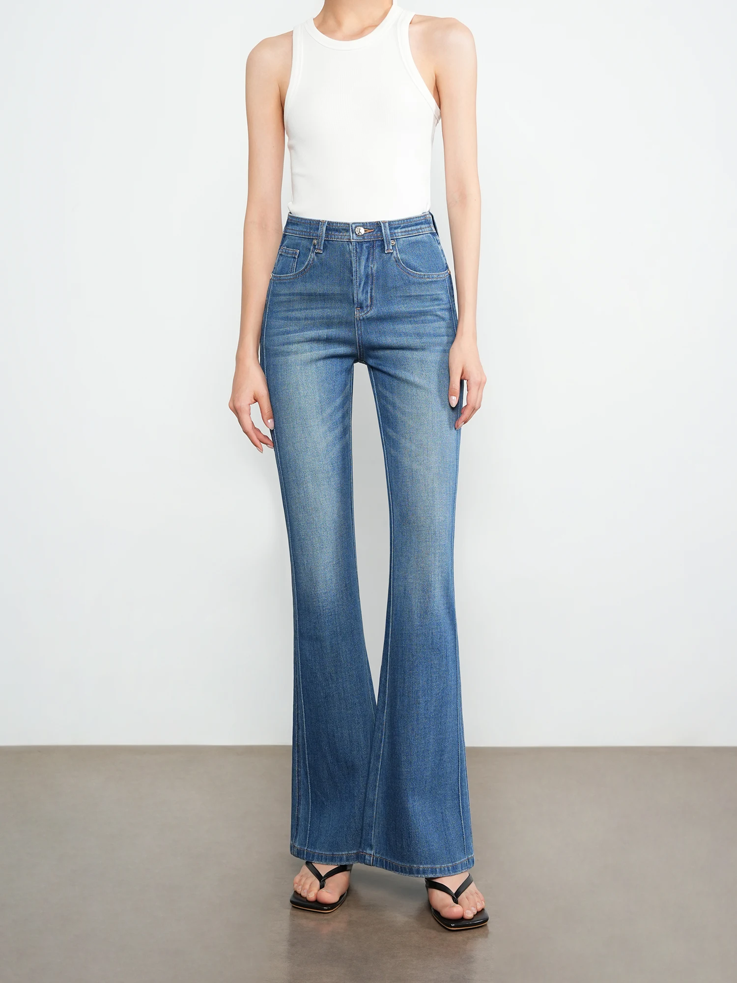 

Женские джинсы с высокой талией, расклешенные, облегающие, с высокой эластичностью, джинсы-клеш, ретро-брюки, повседневные, из хлопка