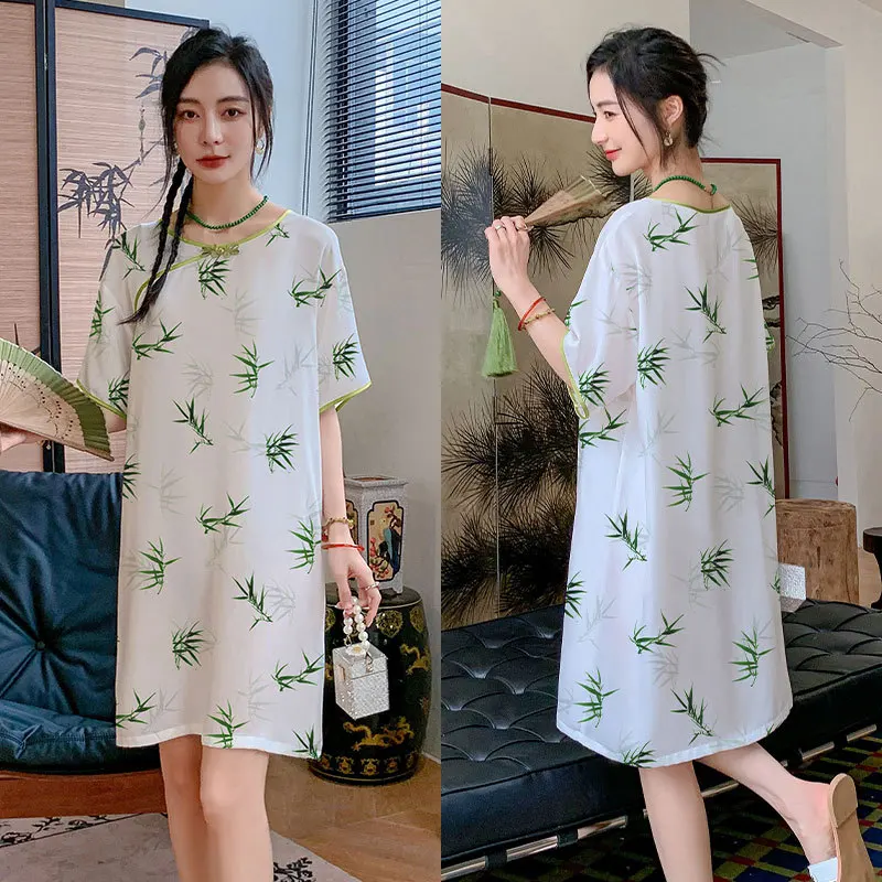 Ice Silk Loungewear Spring and Summer New National Style Pajamas Women's Fashion Foreign Style Smooth and Soft Can Wear Pajamas