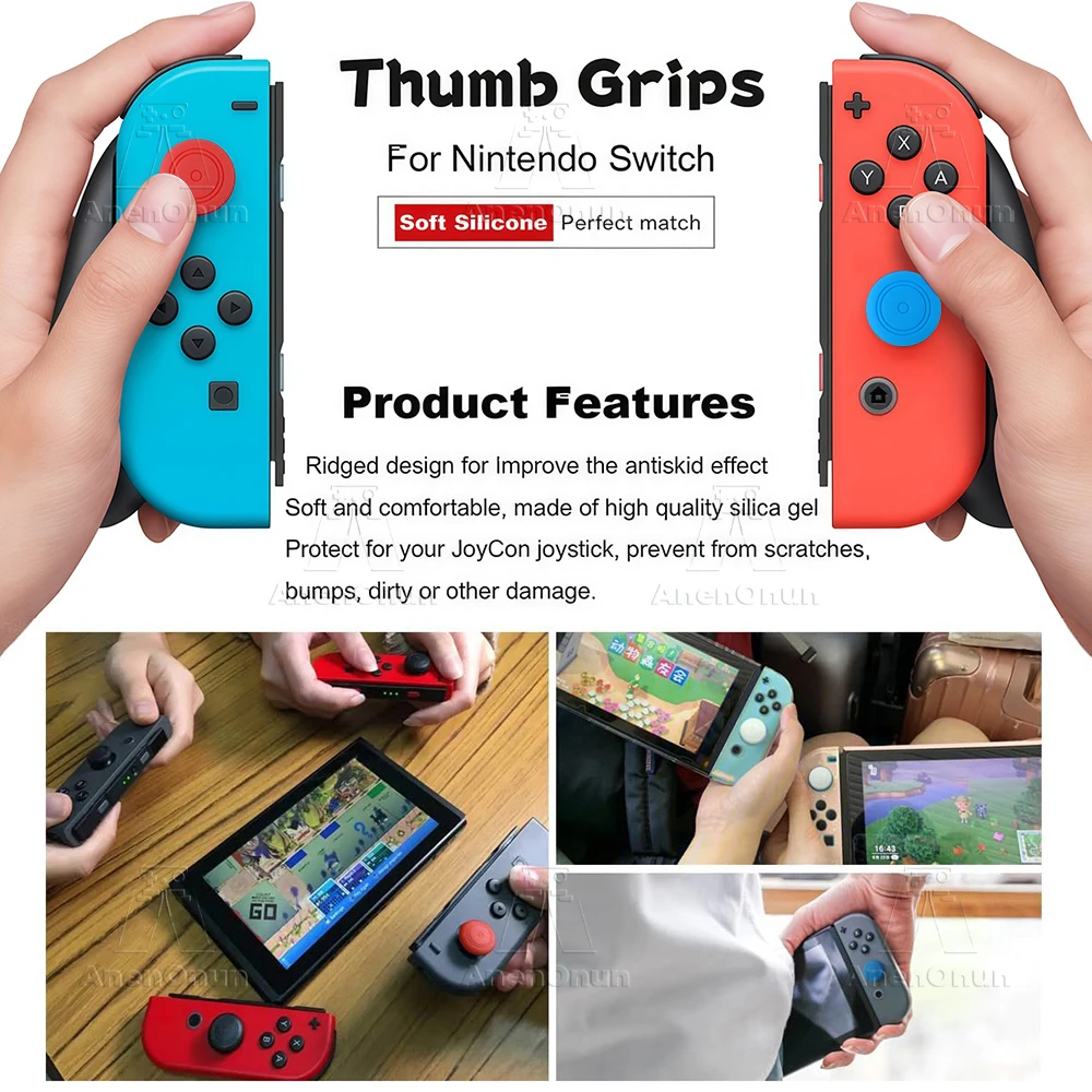 Image 6: Capuchons de protection pour manettes Switch/Switch Lite/Switch OLED, en silicone durable, antidérapants, pour joysticks analogiques Joycon