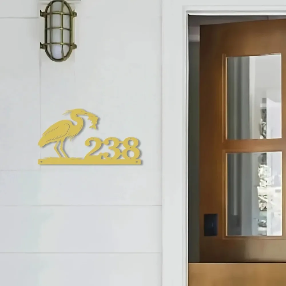 1Pcs Customizable Heron Fish Silhouette No.238 Wrought Iron Door Plaque Farmhouse Outdoor Housewarming Wall Decor Gift