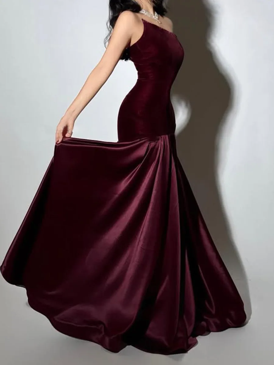 فساتين سهرة رسمية أنيقة من الساتان المخملي الأرجواني مخصصة حورية البحر العربية ذيل السمكة للحفلات الراقصة للنساء رداء حفلات رسمي 2025