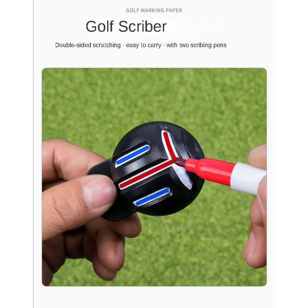 1 Set With 2 Pens Golfs Ball Line Marker Double-sided Marking Portable Golf Scribe Alignment Imported Ink Golf Ball Marker Pen