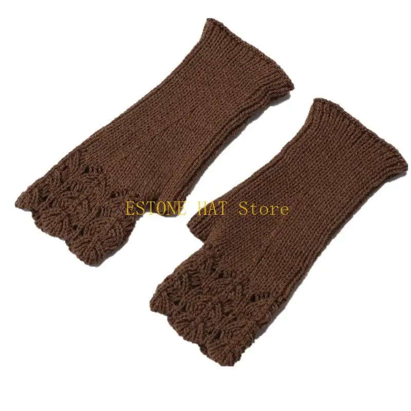 49MF Knit Half Finger Arm Warmer Wrist Length Gloves Soft Warm Gloves with Thumb Hole