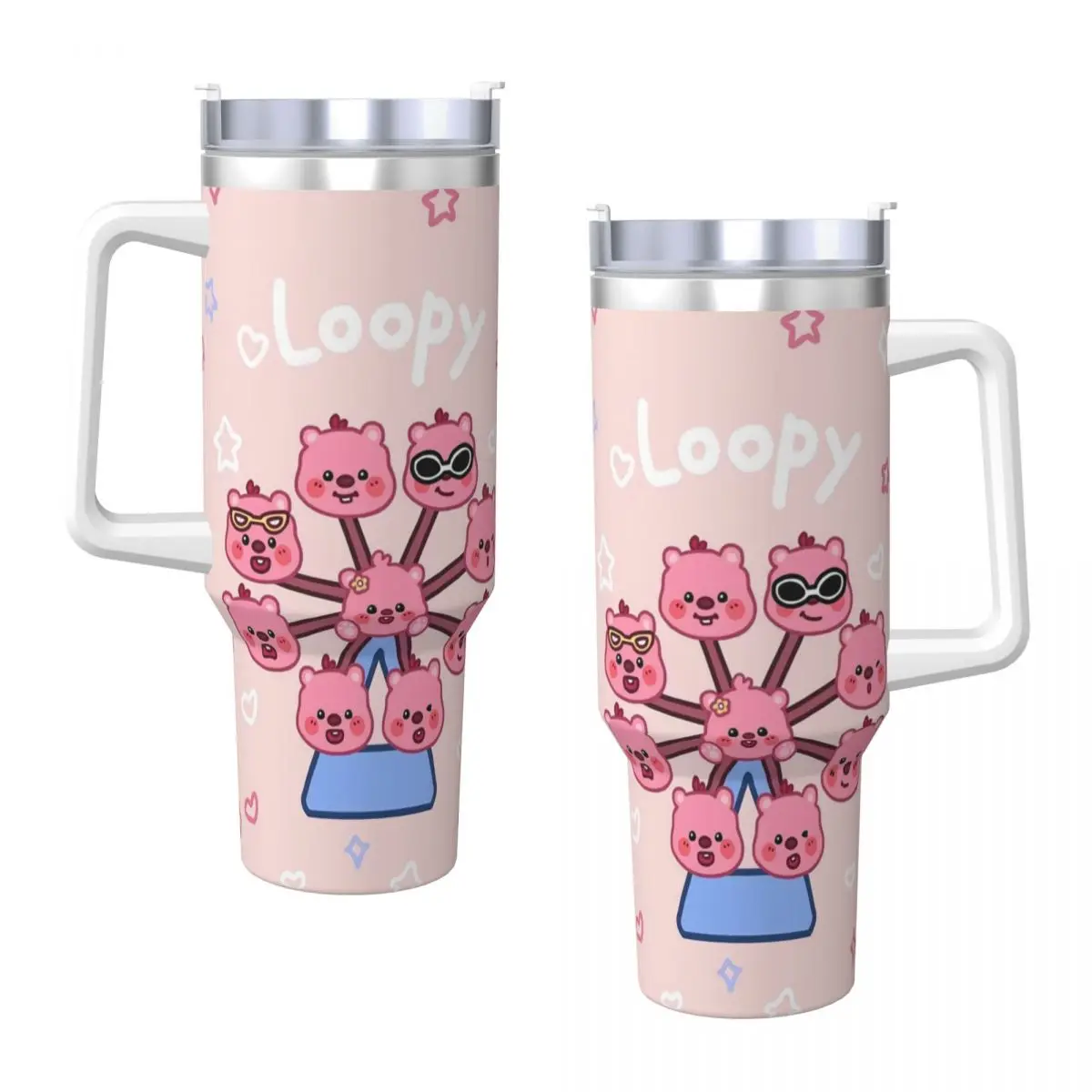 Loopy Stainless Steel Tumbler Ferris Wheel Travelist Coffee Mug Straws and Lid Large Capacity Mugs Cup Cold and Hot Water Bottle