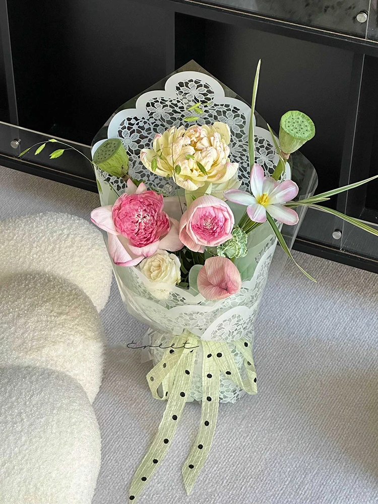 Valentine's Day 20pcs Dream Ballet Lace Flower Wrapping Paper Waterproof Half Transparent Packaging Film For Flowers