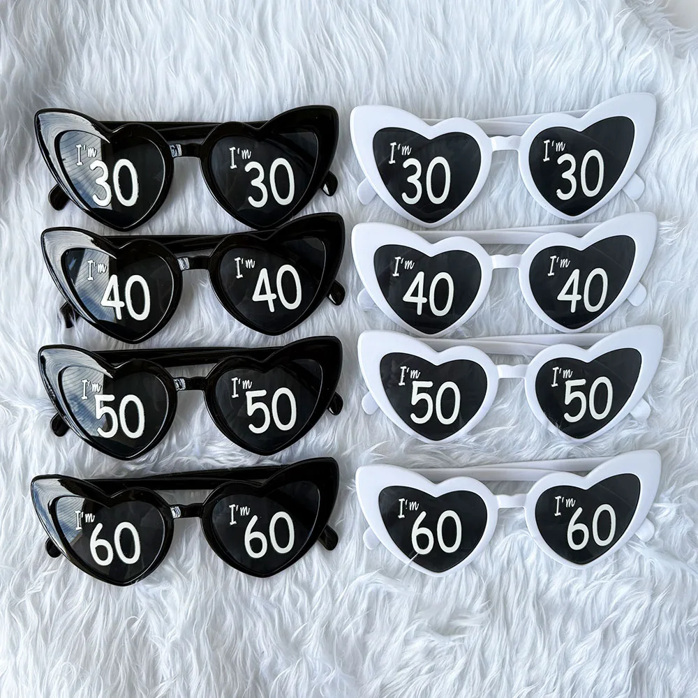 أنا 30th 40th 50th 60th عيد ميلاد نظارات حفلات شخصية على شكل قلب النظارات الشمسية للنساء الرجال هدية عيد ميلاد لوازم الحفلات