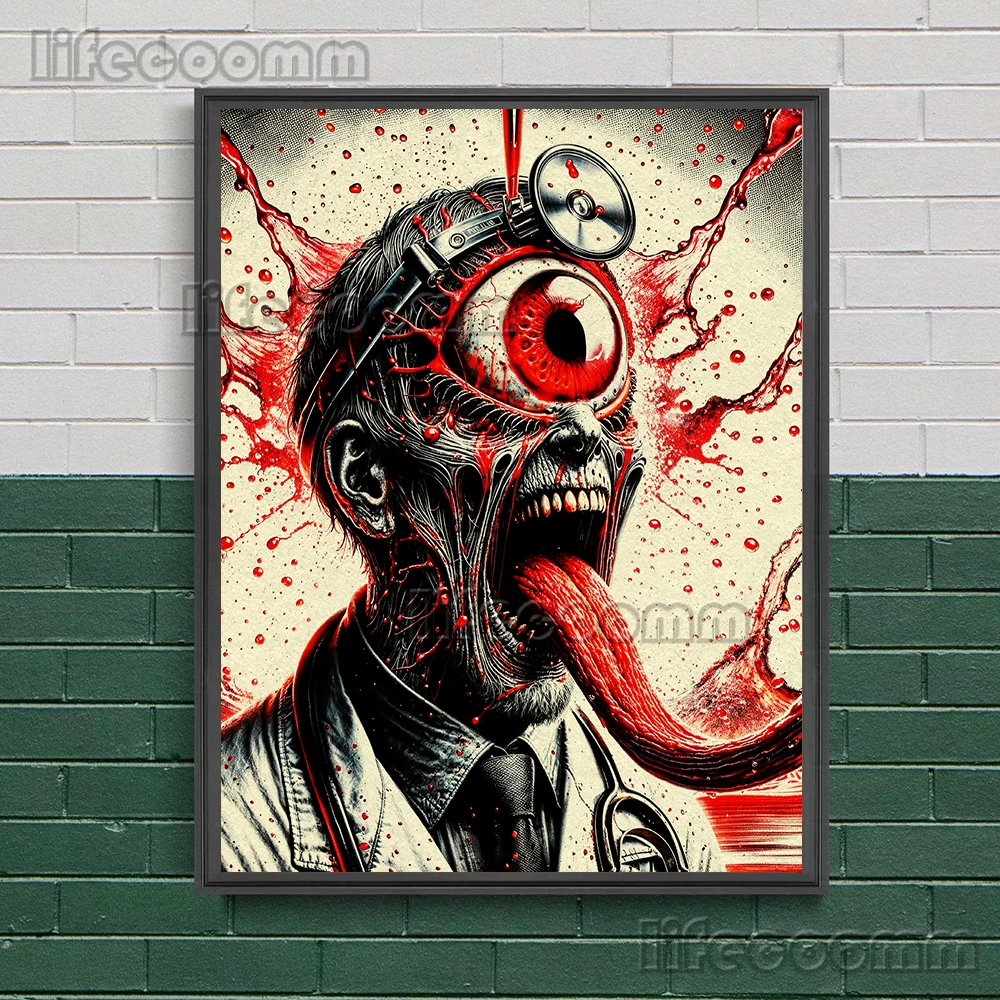 Creepy One-Eyed Demon,Vintage Wall Art,Canvas Painting,Horror Monster Portrait, Gothic Art Poster And Print, Home Decor Unframed