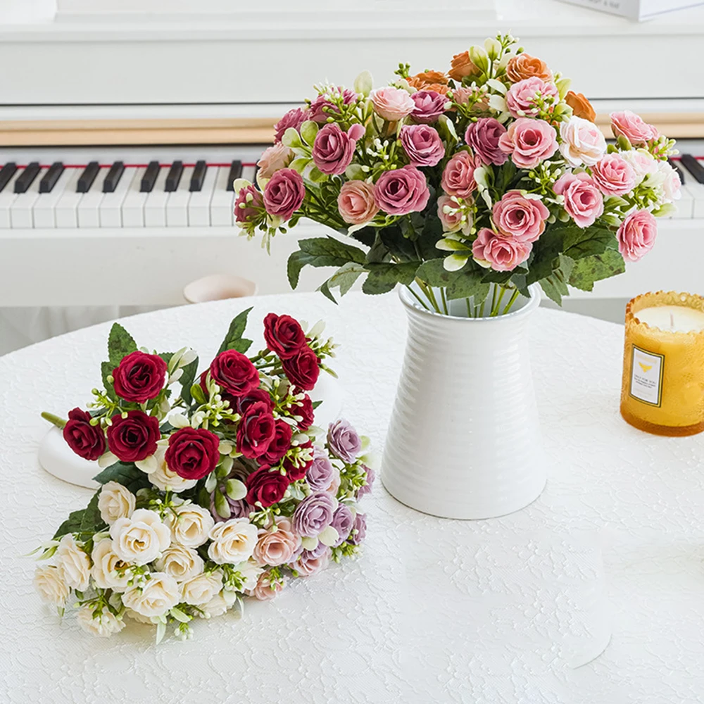 1/5 Stück künstliche Blumen Seidenrosen Hochzeit Brautstrauß Zuhause Outdoor Garten Bogen Kranz Valentinstag DIY Geschenk Dekorationen