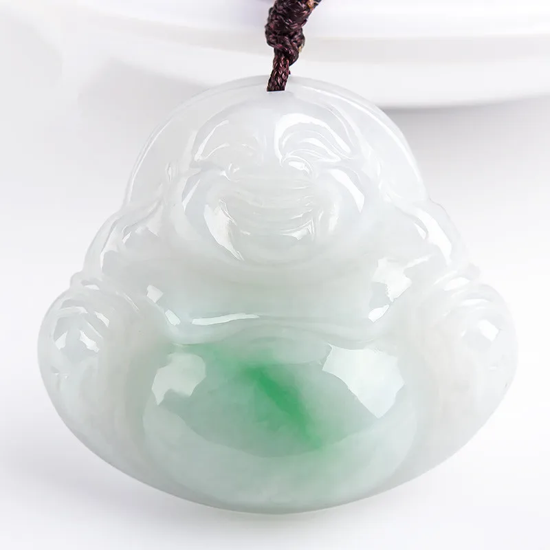 Genuine Myanmar Grade A Jadeite Buddha Pendant With Rope Chain Burma Jade Lucky Charms Amulets Necklace Men Women Fine Jewelry