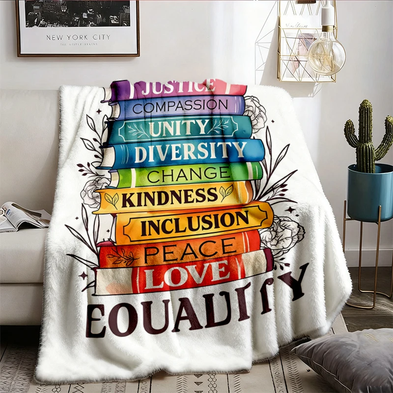 Equal Rights Book Flower  Flannel Blanket, Floral Feminist Flannel Throw, Social Justice Cozy Blanket