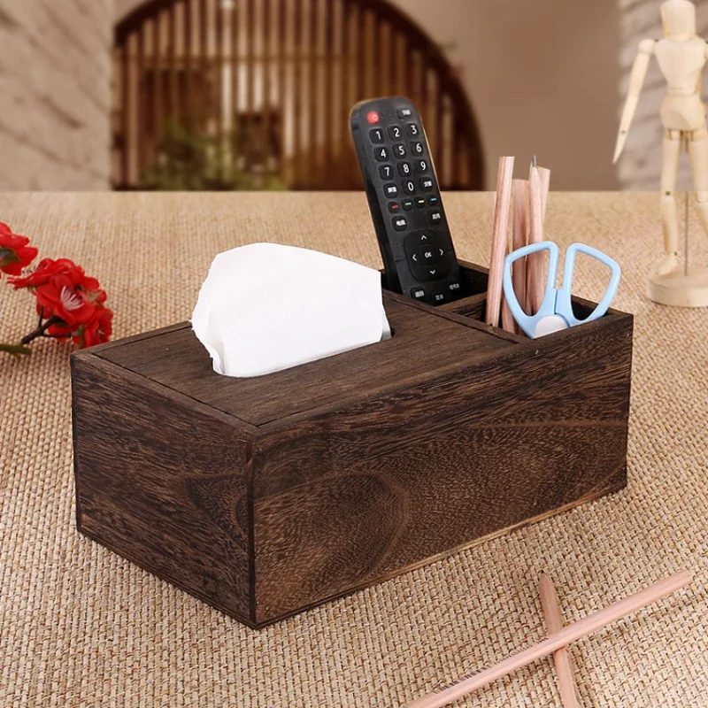 Solid Wood Remote Control Holder, Napkin Organizer, Zen Simplicity Compartment, Chinese Style Storage, Multi-functional Design