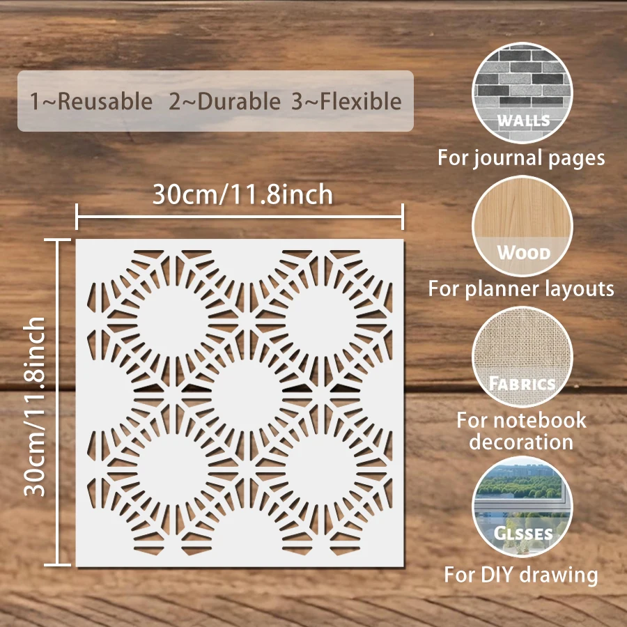 2PCS 11.8x11.8inch Geometric Circle Painting Template Set Repeat Pattern DIY Cutout Drawing Stencil