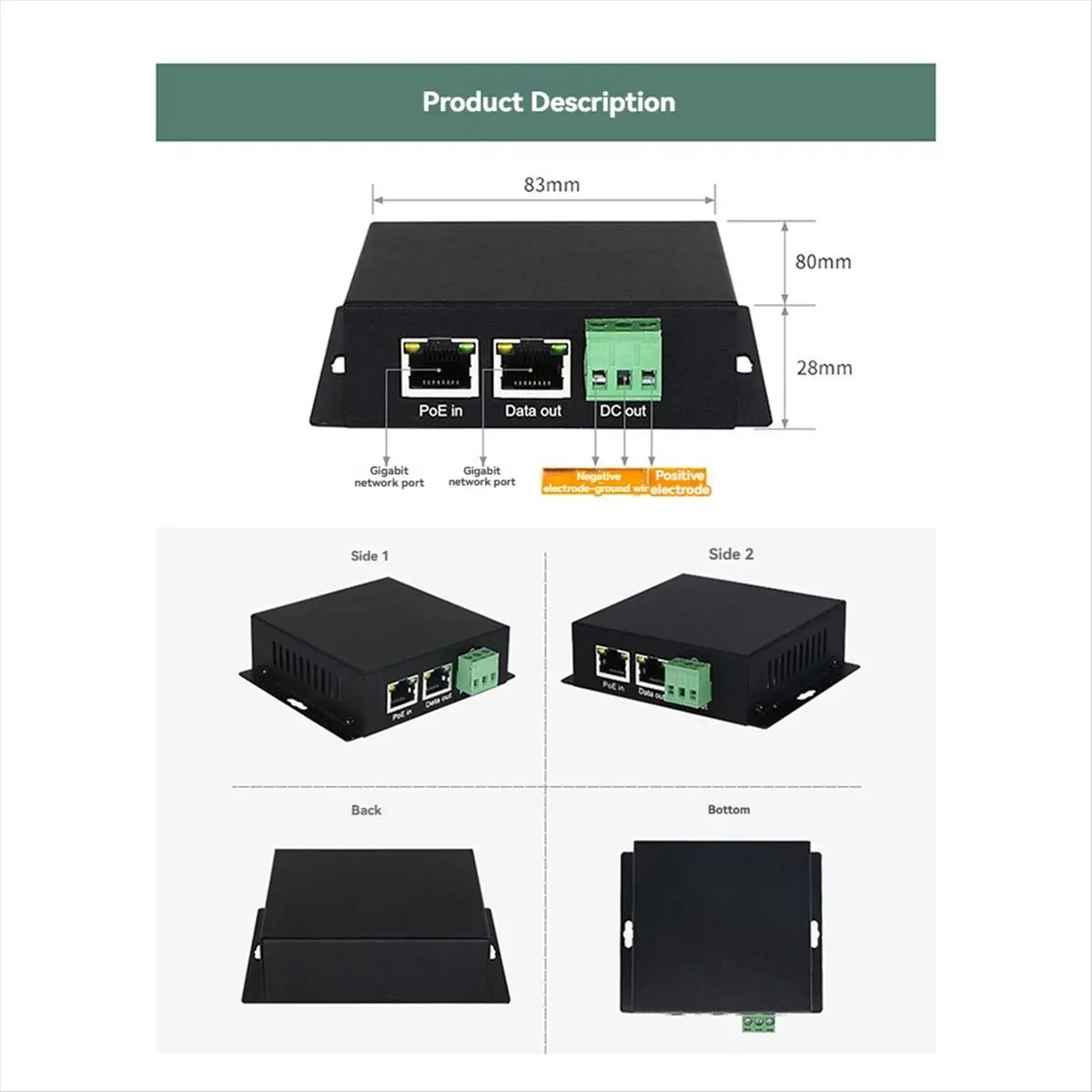 【x10a】90w-industrial-home-isolated-poe-gigabit-splitter-high-power-12v-24v-output-support-ieee802-3af-at-bt