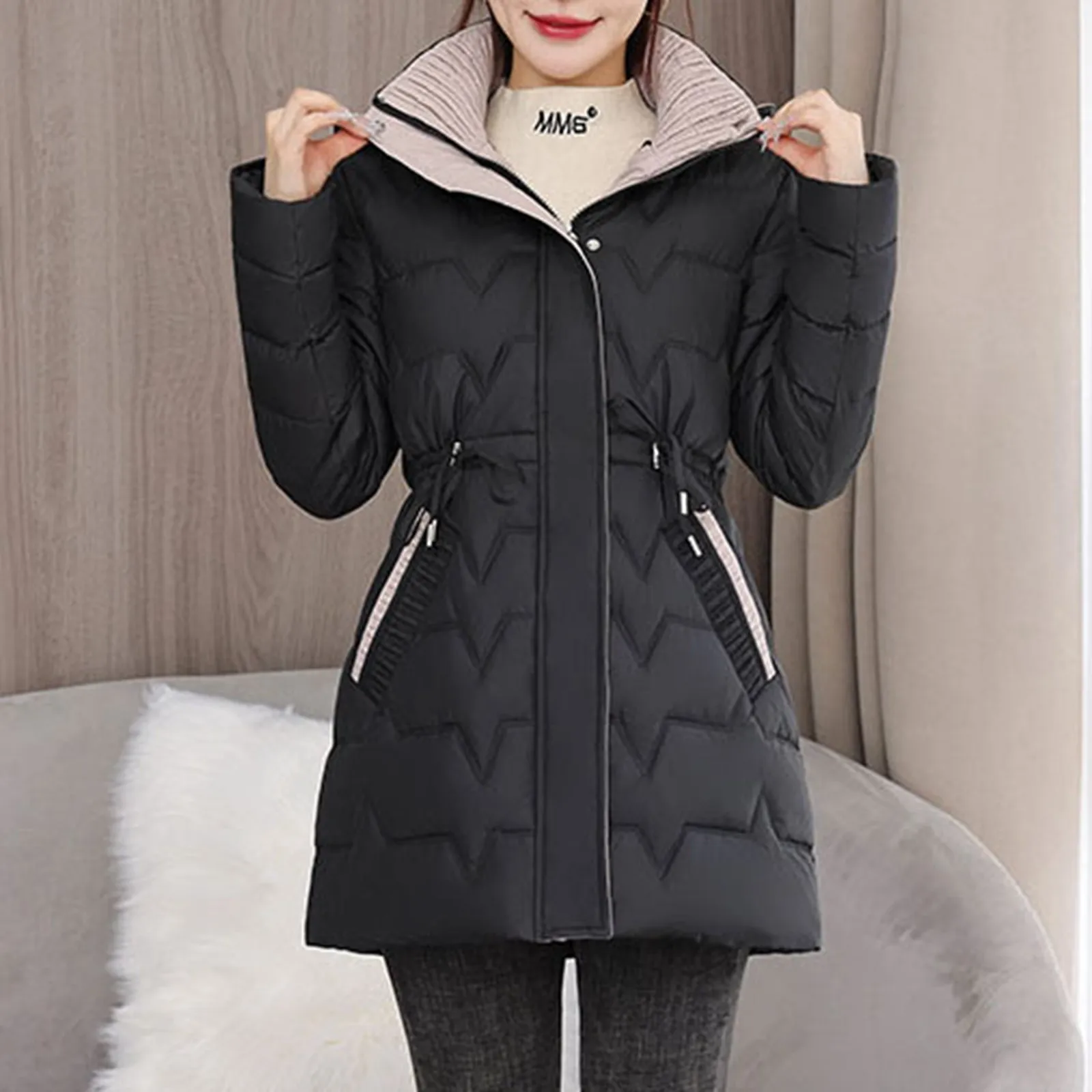 Women Jacket Coats Mid Long Parkas Female Down Cotton Detachable Hooded Winter Thick Warm Jackets Windproof Casual Lady Coats