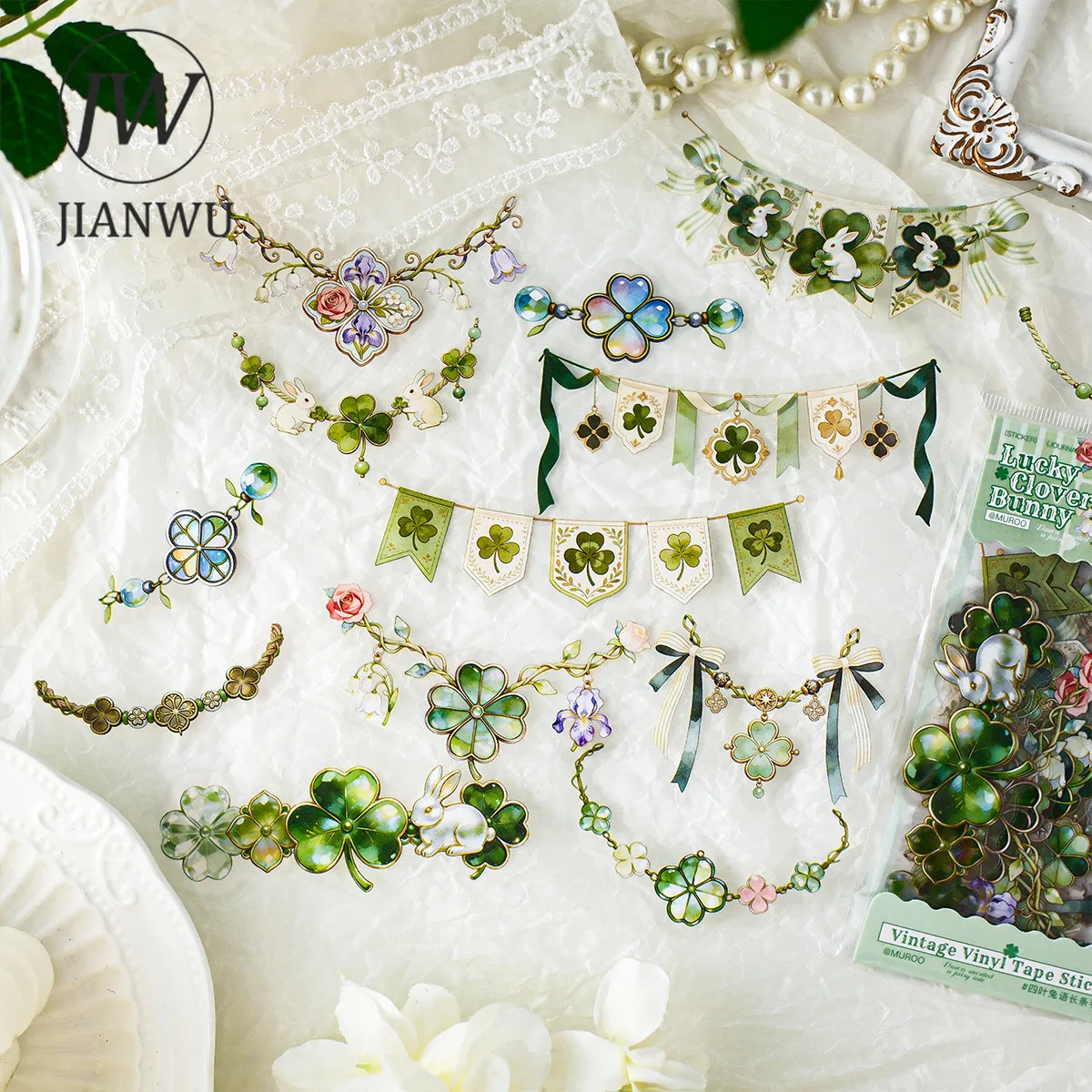 JIANWU Whispering Collection Series Vintage Cat Plant Flower Landscape Material Collage PET Sticker Creative Journal Stationery