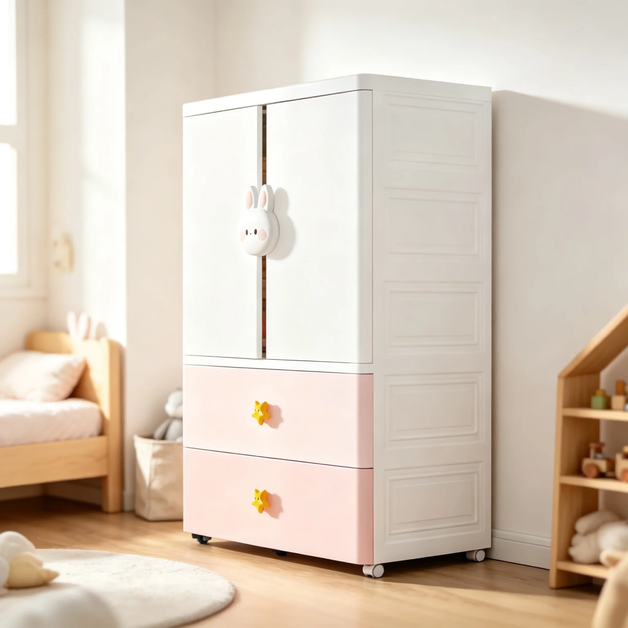 AOLIVIYA Baby Toy Clothes Storage Cabinet Bedroom Locker 75cm Double Door Kids Wardrobe