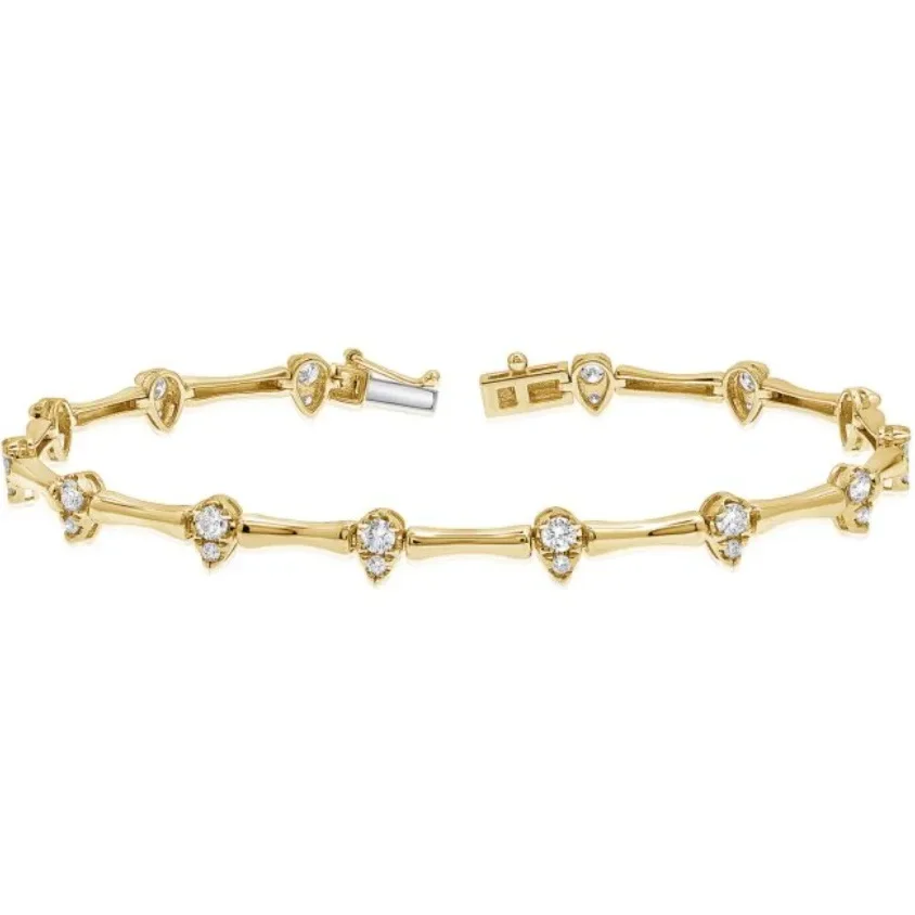 Geometric CZ Paved Tear Drop Bar Charm Tennis Chain Bracelet Gold Color Fashion Jewlery 2025 New