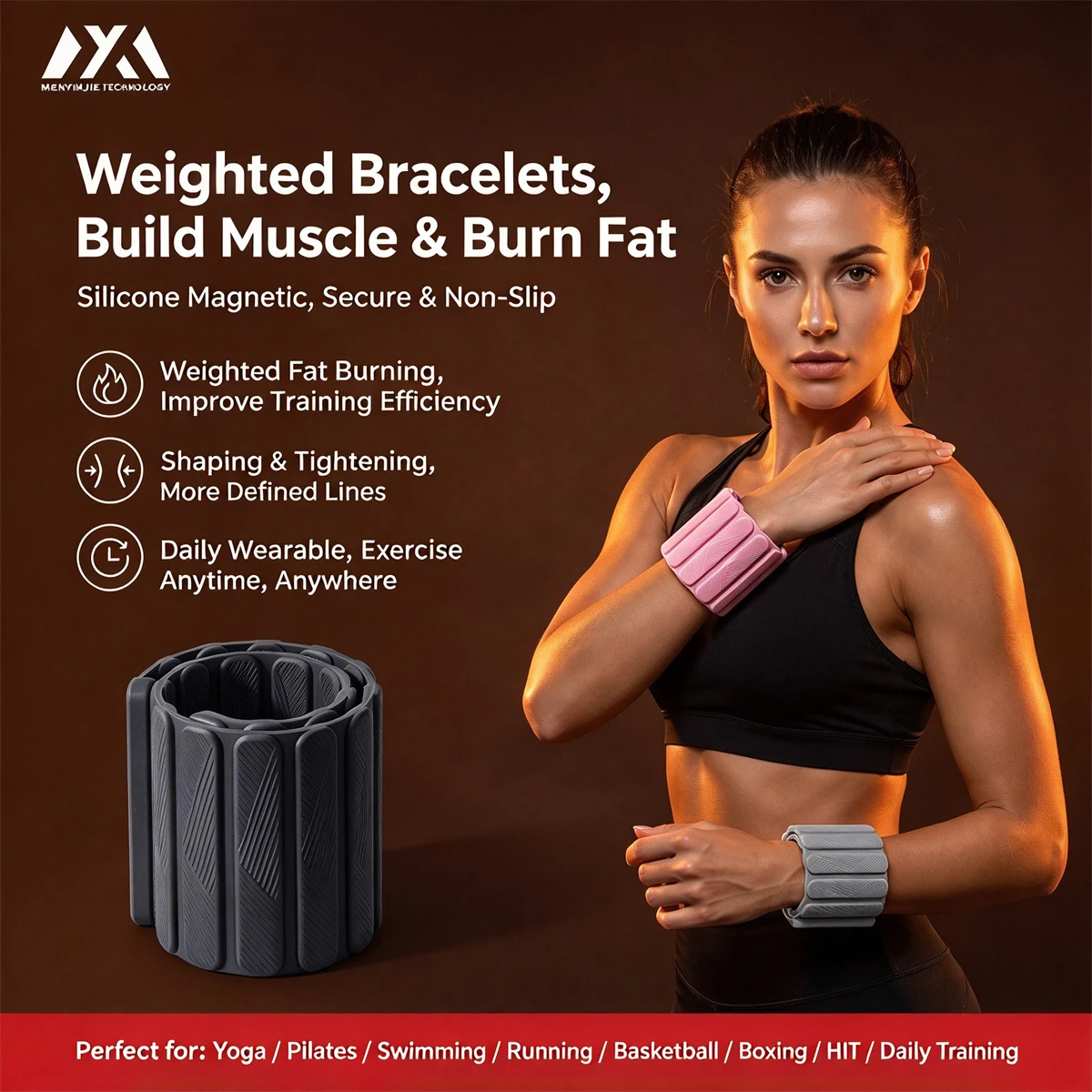 Wearable Magnetic Weighted Wristband 2LB 1 Pair, Sweatproof Fitness Ankle Wrist Weights for Men & Women