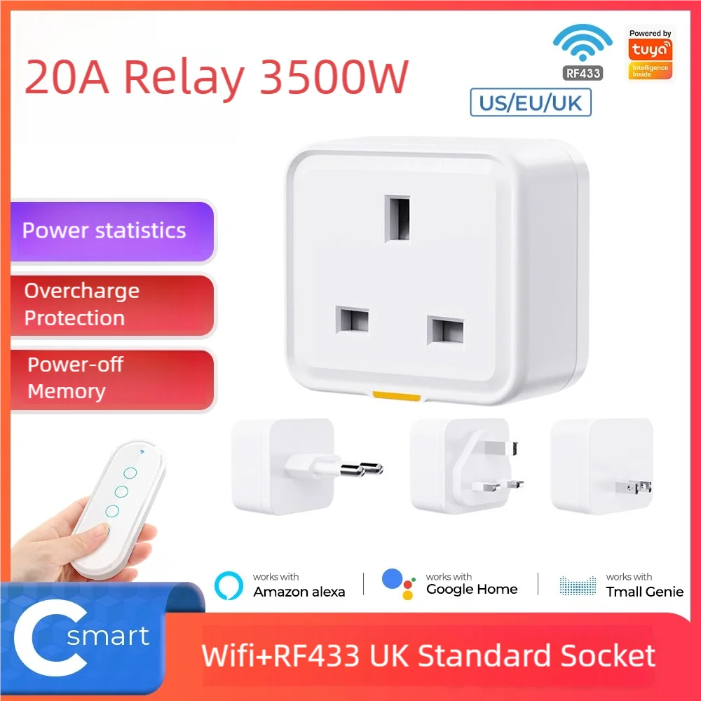 3500W Smart Plug EU US To UK RF433 16A Wifi Socket Travel Adapter Power Monitor Overcharge Protect Work With Alexa Google Home