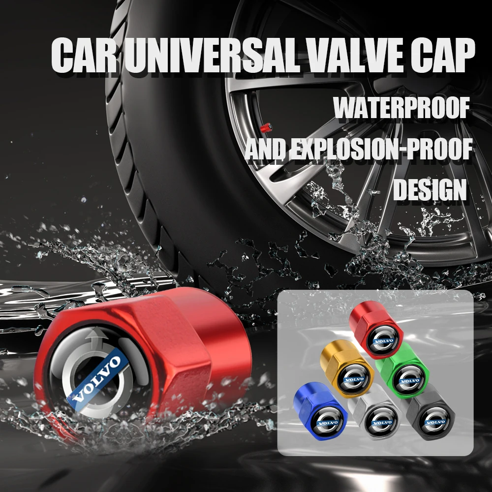 4Pcs Car Valve Cap Wheel Tire Tyre Stem Covers Universal For Volvo RDESIGN T6 AWD S40 S60 S90 XC40 Cap Decor Airdust Waterproof