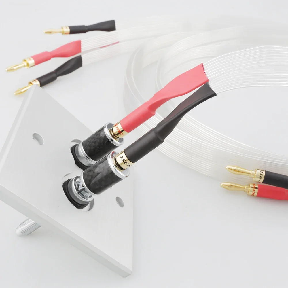 Hi-End Ribbon Audio Speaker Cable OCC Silver Plated with Gold Plated Banana Plug for Superior Sound Quality