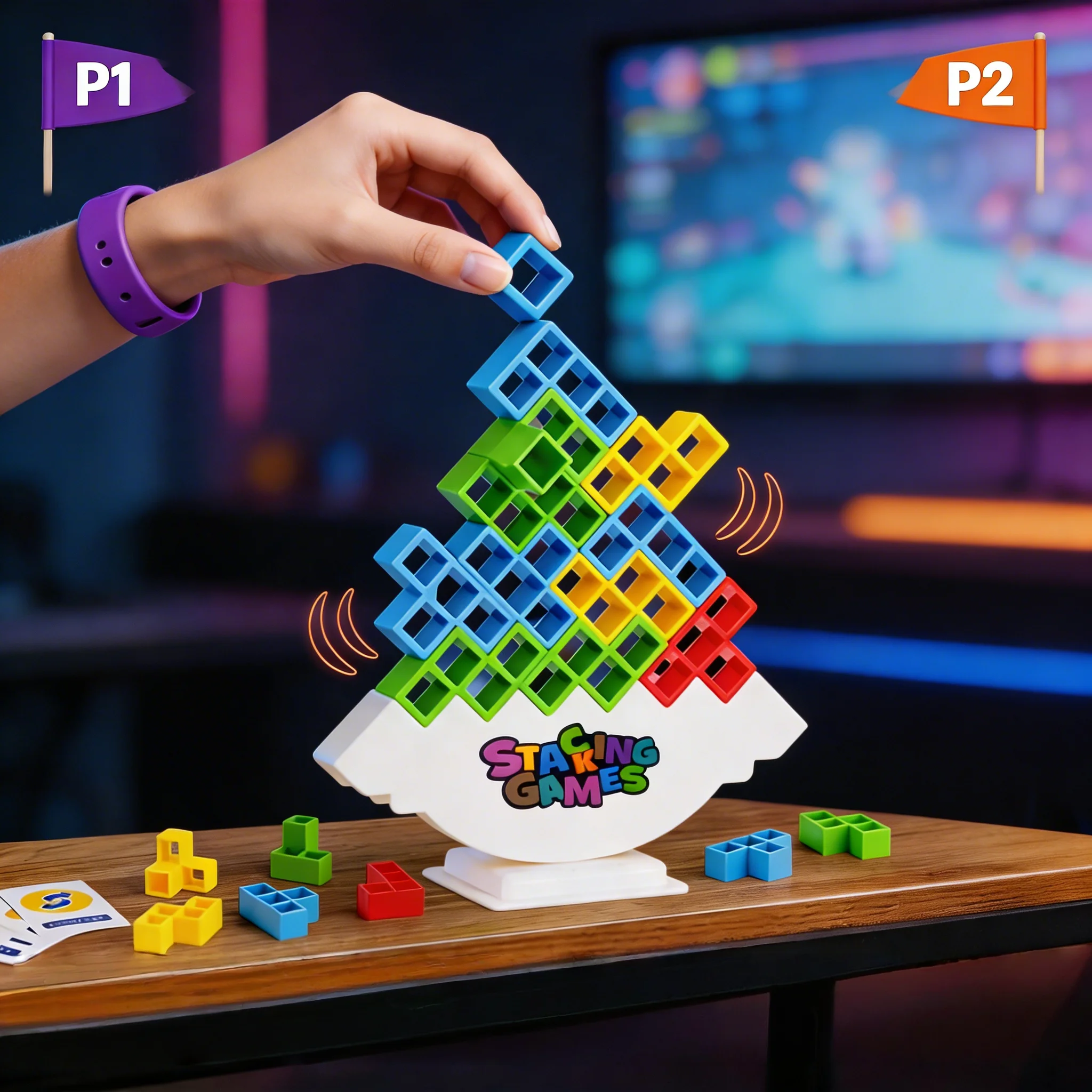 Juego Competitivo de Apilamiento de Torres - Construye Altas Torres y Desafía la Equilibrio, Bloques Tetra para Habilidad y Mano Firme, Divertido Juguete de Escritorio
