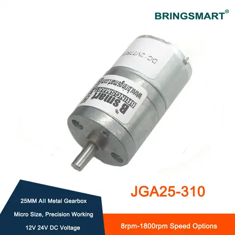 Bringsmart JGA25-310 Mini Motor 3-12v Gear Motor 16-1800rpm DC Motor Low Noise Gearbox Printer High Torque Low Speed Motor