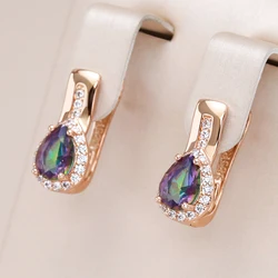 Kinel Luxury Water Drop Natural Zircon Drop Earrings for Women 585 Rose Gold Color Fashion Jewelry Party Daily Accessories