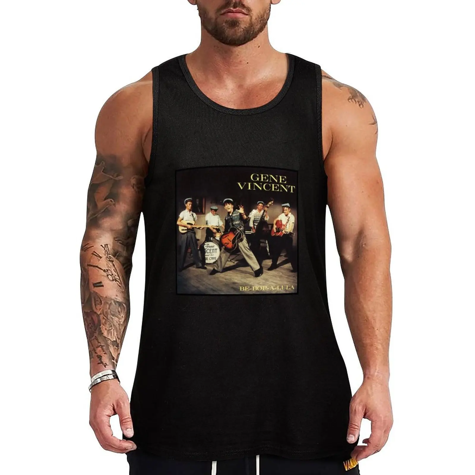 Camiseta Regata Clássica GENE VINCENT BE-BOP-A-LULA IMAGE, Ajuste Atlético para Treino na Academia, Sem Mangas