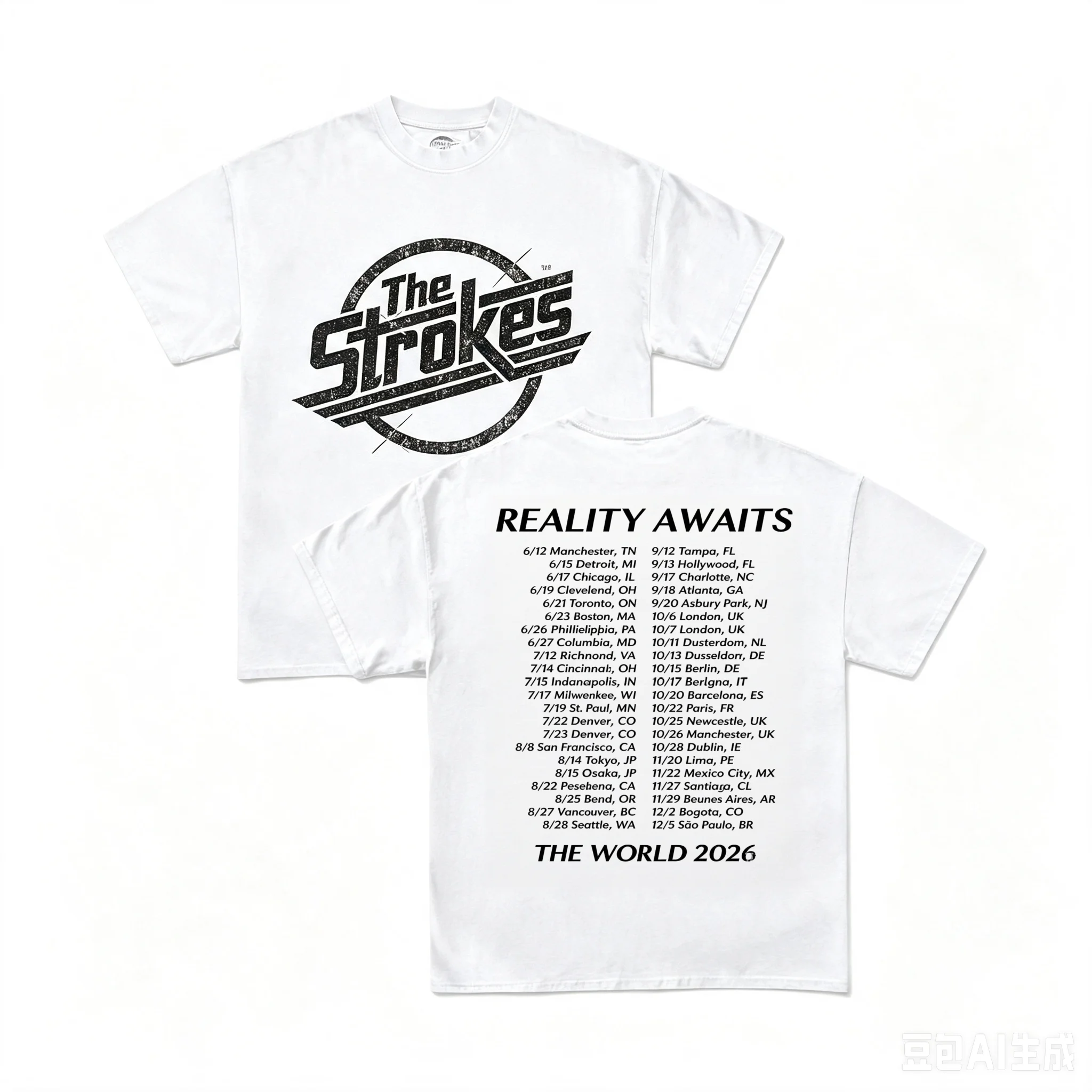2026 The Strokes Band Reality Awaits Tour Merch T Shirt Cotton Men's Women's Y2k Popular Oversized Vintage Fashion T-shirt