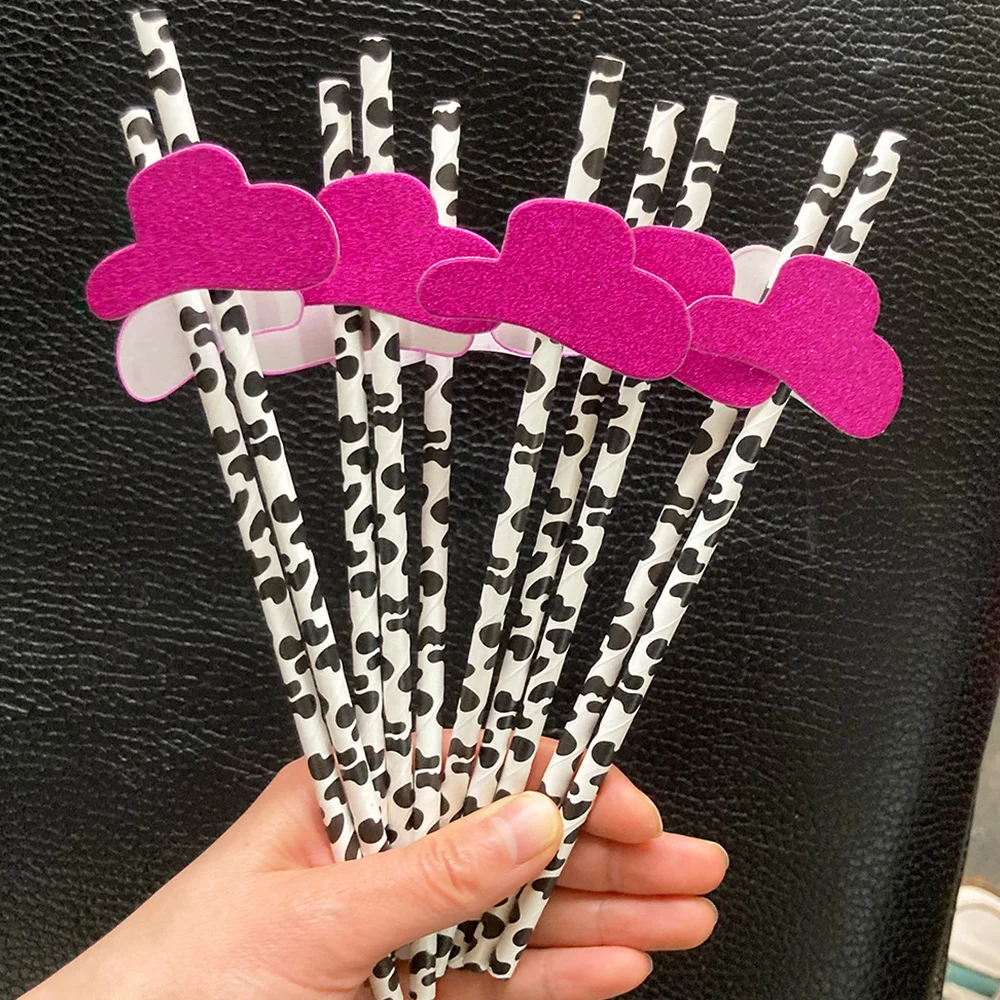 

20Pcs Disco Cowgirl Straws 70s Disco Paper Straw Western Hat Straws Dance Wedding Bachelorette Holiday Retro Lip Straws Drinking