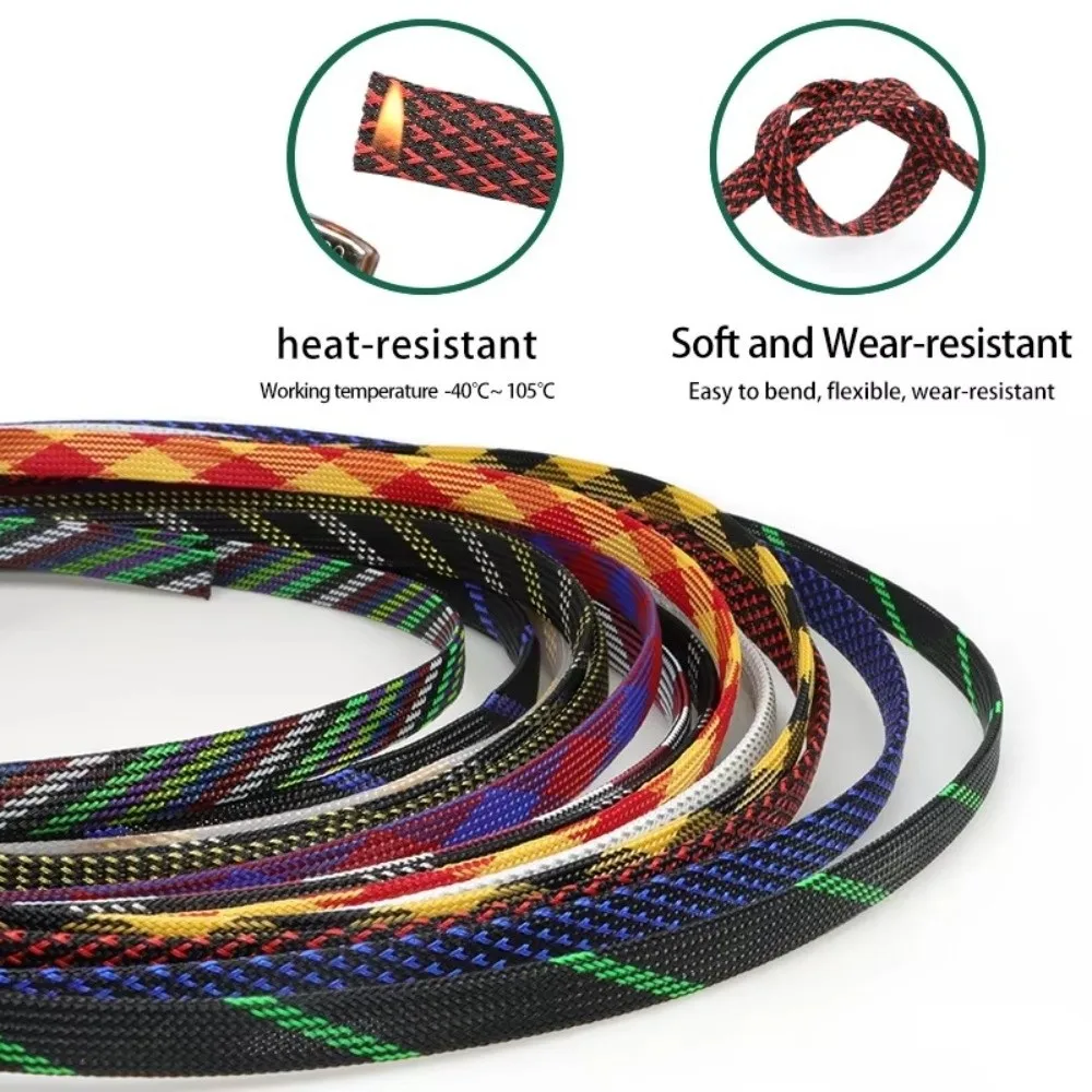 PET Braided Cable Sleeve Flame Retardant Expandable Braided Structure Wire Management Sleeve Flexible Insulated Cable Sleeving
