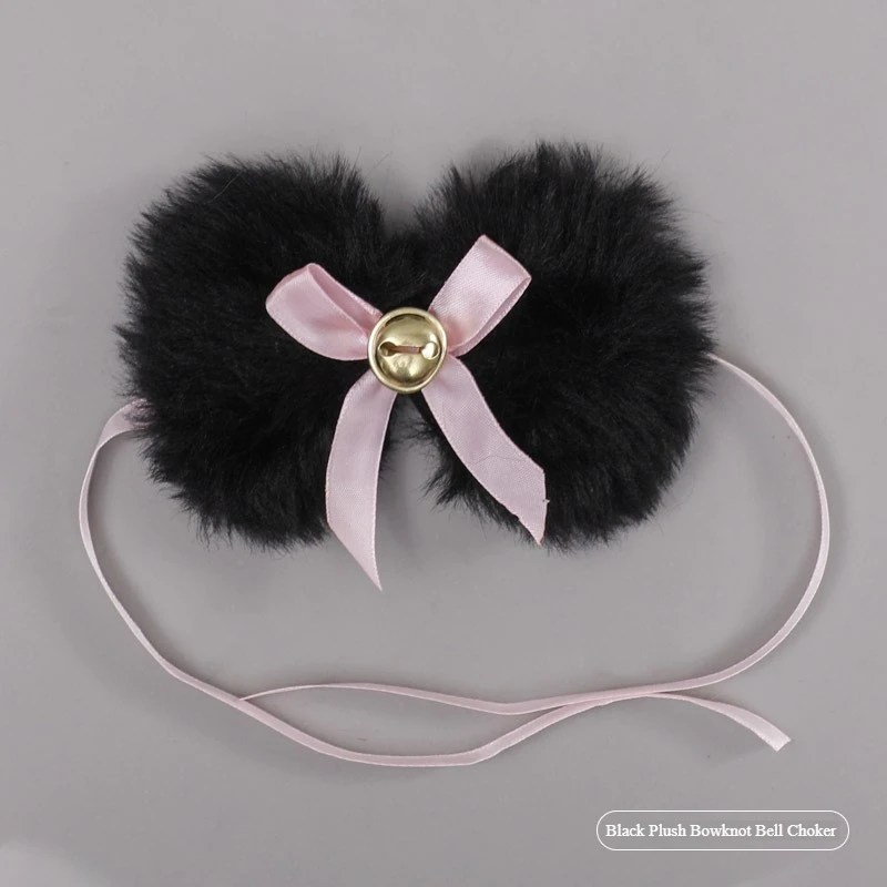 Lovely Lace Bowknot Bell Choker Fluffy Bow Tie with Bell Necklaces Kawaii Lolita Girl Sexy Neck Collar Cosplay Costume Accessory