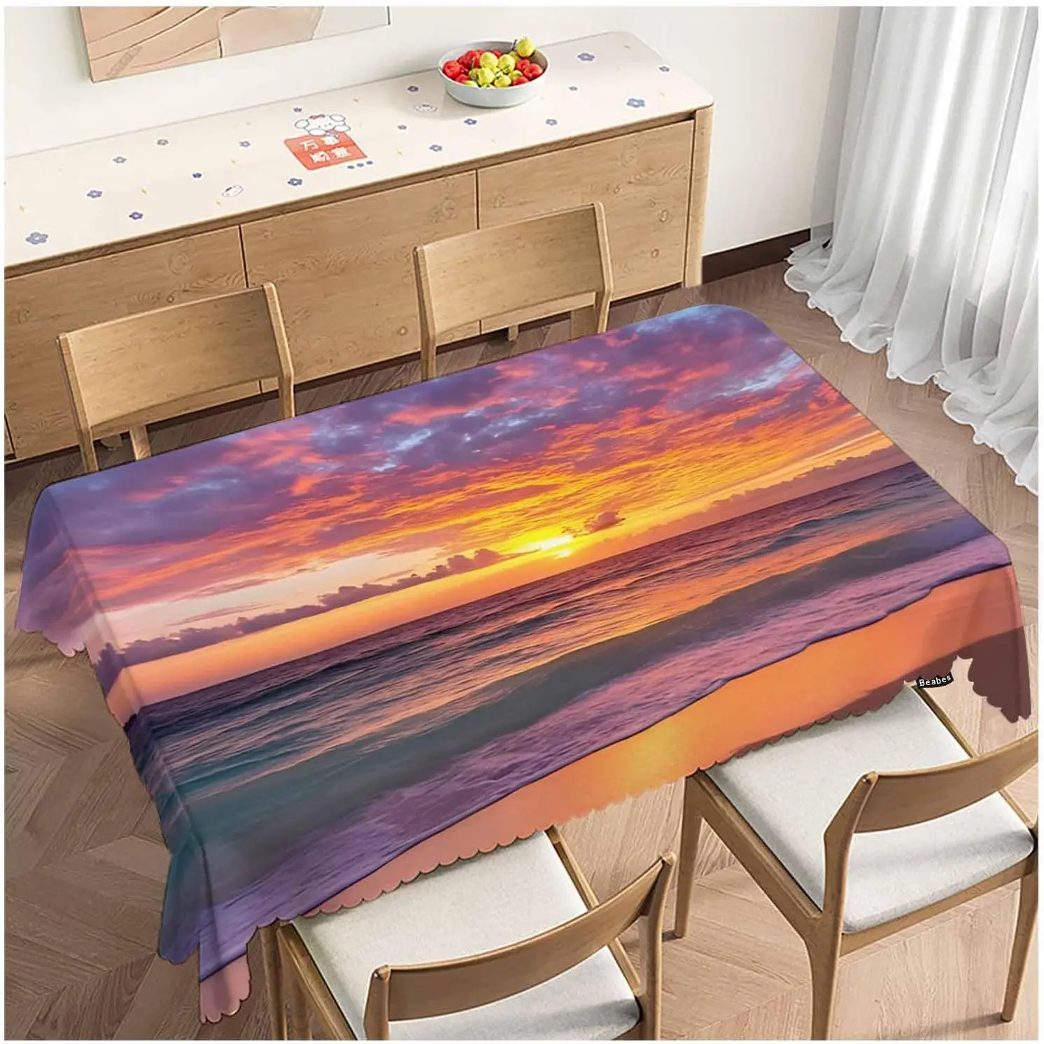 Gradient Sunset Ocean Tablecloth Table Cover for Dining Room Home Decor Beach Party Waterproof Picnic Table Linen Napkin Decorat